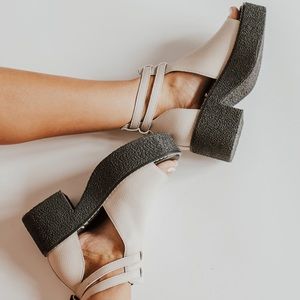 Beige + black platform sandals size 8
